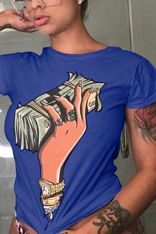 Casual Round Neck Cartoon Printed  T-shirt