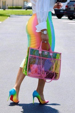 Sexy Rainbow Printed Mid Calf Skirts
