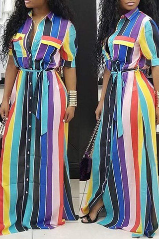 Striped Yellow Floor Length Dress