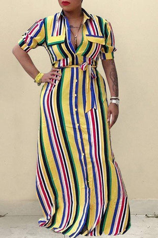 Striped Yellow Floor Length Dress