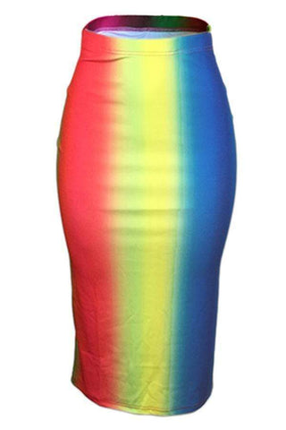 Sexy Rainbow Printed Mid Calf Skirts