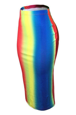 Sexy Rainbow Printed Mid Calf Skirts