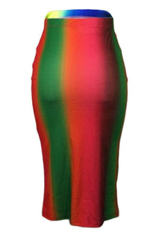 Sexy Rainbow Printed Mid Calf Skirts