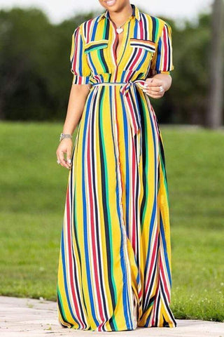 Striped Yellow Floor Length Dress