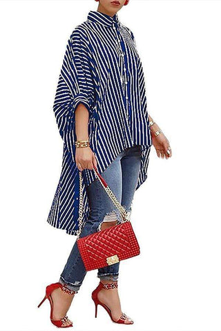 Casual Striped Asymmetrical Blouses