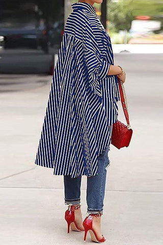 Casual Striped Asymmetrical Blouses