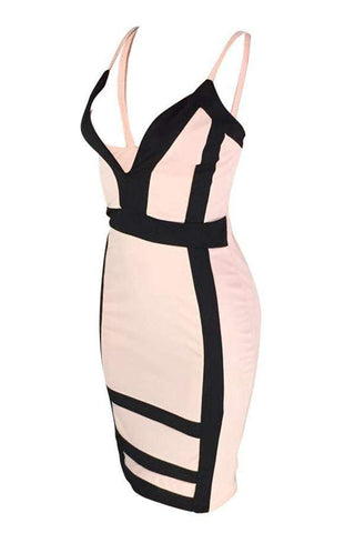 Deep V Neck Patchwork Knee Length Dress
