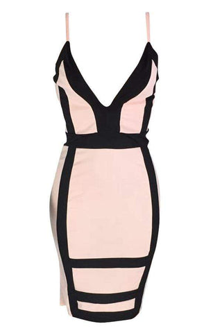 Deep V Neck Patchwork Knee Length Dress