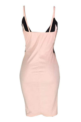 Deep V Neck Patchwork Knee Length Dress