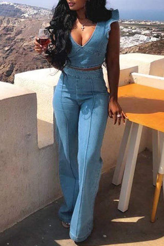 Denim Two-piece Pants Set