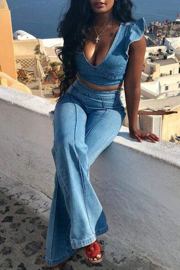 Denim Two-piece Pants Set