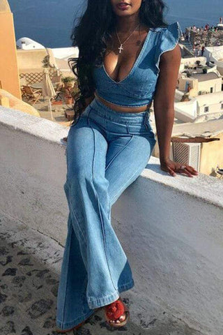 Denim Two-piece Pants Set