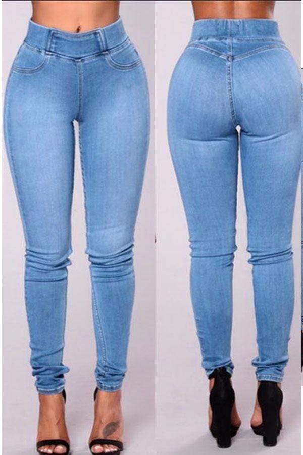  Casual High Waist Baby Blue Jeans