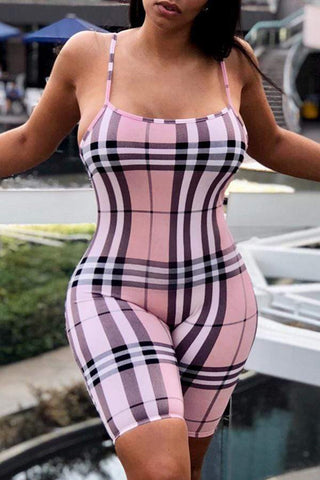 Casual Grids Printed Skinny One-piece Rompers