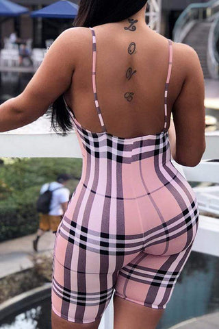 Casual Grids Printed Skinny One-piece Rompers