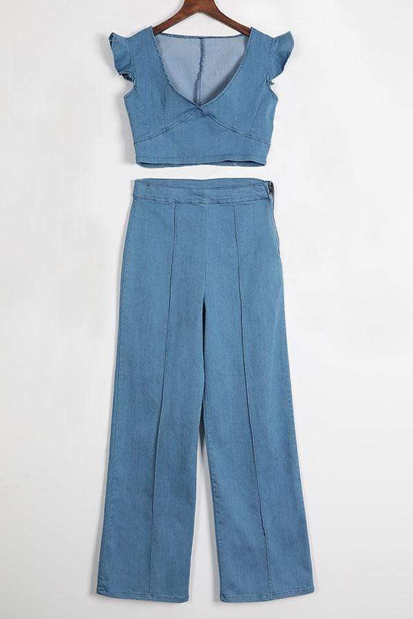 Denim Two-piece Pants Set