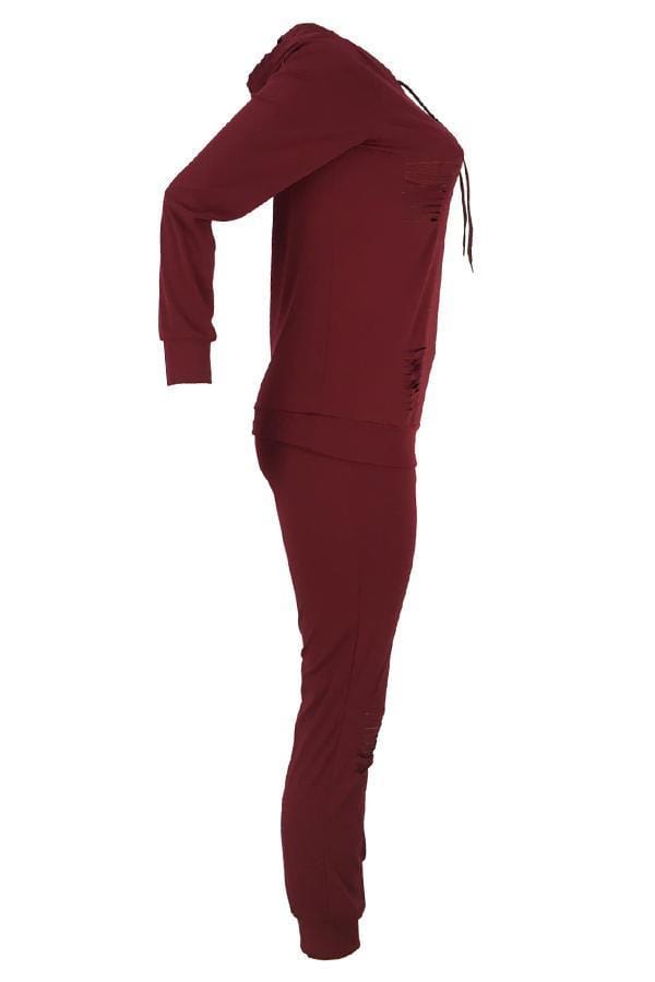 Casual Hooded Collar Broken Holes Pants Set
