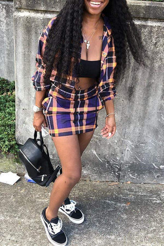 Casual Grids Skirt Set