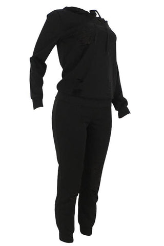 Casual Hooded Collar Broken Holes Pants Set