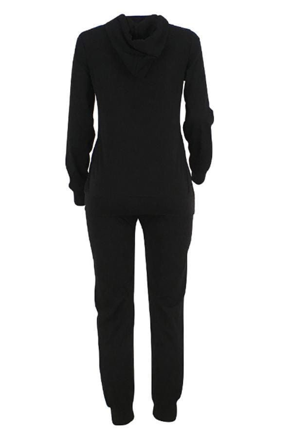 Casual Hooded Collar Broken Holes Pants Set