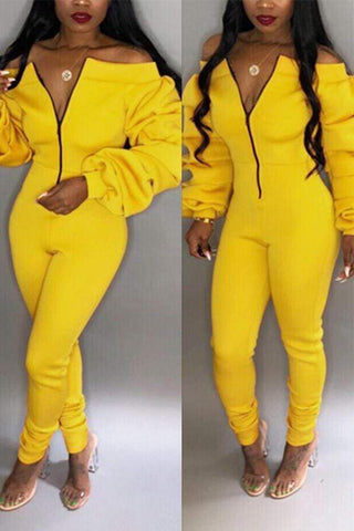 Sexy Dew Shoulder Skinny Cotton Jumpsuit