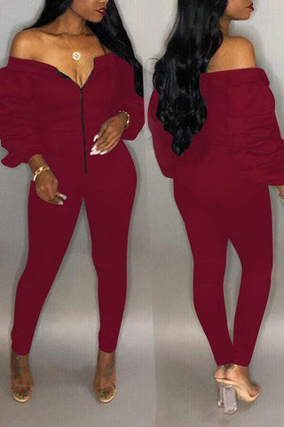 Sexy Dew Shoulder Skinny Cotton Jumpsuit