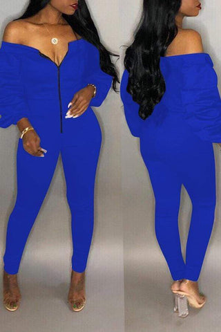 Sexy Dew Shoulder Skinny Cotton Jumpsuit