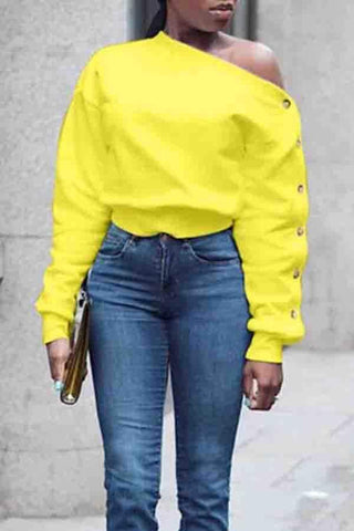 Trendy oblique shoulder Button sweatshirt