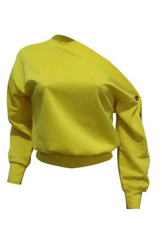 Trendy oblique shoulder Button sweatshirt