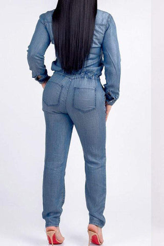 Fashion Buttons Design Denim One-piece Jumpsuits
