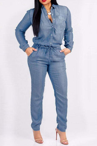 Fashion Buttons Design Denim One-piece Jumpsuits