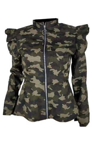 Casual  Camouflage Printed  Green Jacket