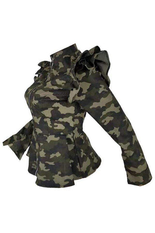 Casual  Camouflage Printed  Green Jacket