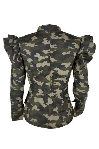 Casual  Camouflage Printed  Green Jacket