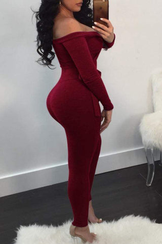 Trendy Dew Shoulder Skinny One-piece Jumpsuit