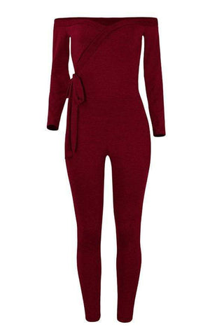 Trendy Dew Shoulder Skinny One-piece Jumpsuit