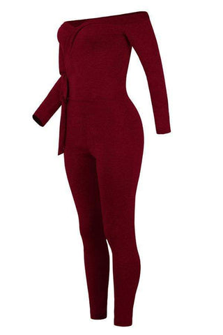 Trendy Dew Shoulder Skinny One-piece Jumpsuit