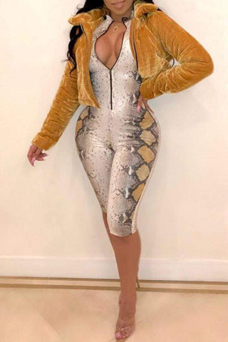 Sexy Animal Printed Yellowish Rice Rompers