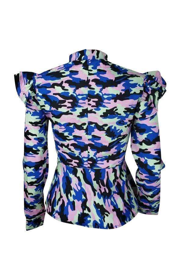 Casual  Camouflage Printed  Green Jacket