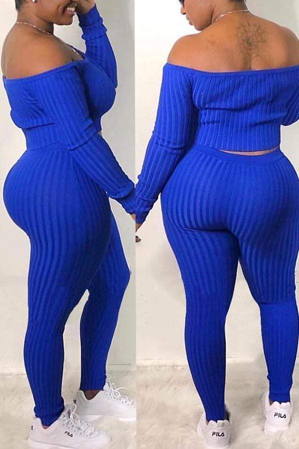 Casual Dew Shoulder Pants Set