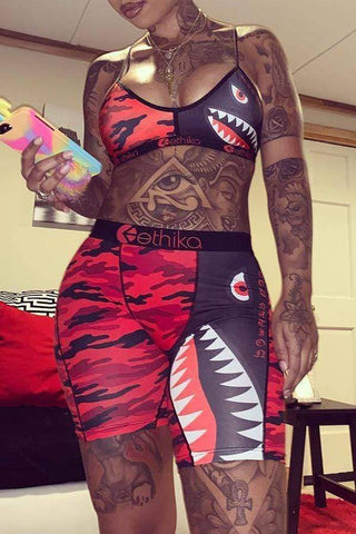 Sexy Printed Red Shorts Set