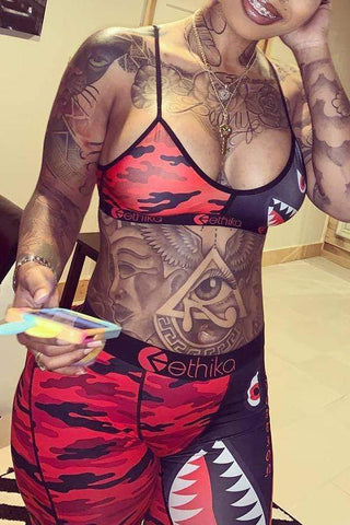 Sexy Printed Red Shorts Set