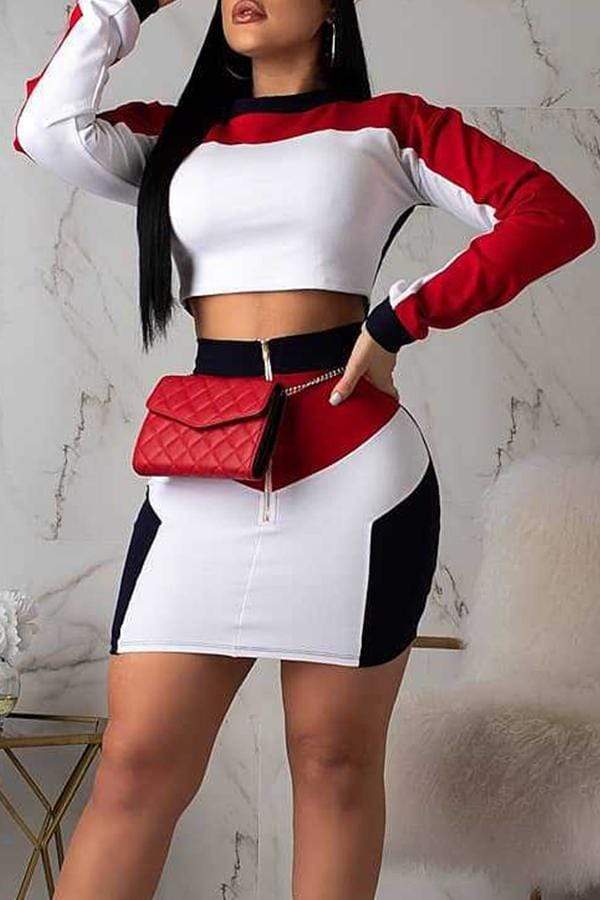 Casual Patchwork Two-piece Skirt Set
