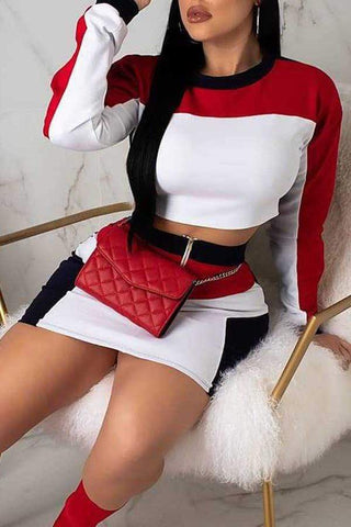 Casual Patchwork Two-piece Skirt Set