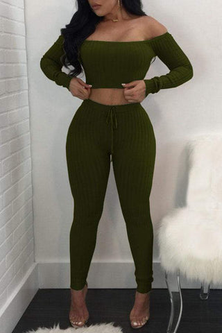 Casual Dew Shoulder Pants Set
