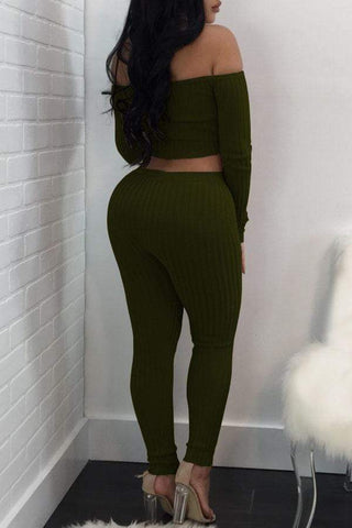 Casual Dew Shoulder Pants Set