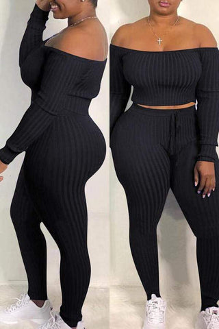 Casual Dew Shoulder Pants Set