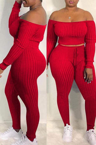 Casual Dew Shoulder Pants Set