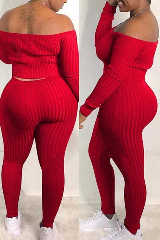 Casual Dew Shoulder Pants Set