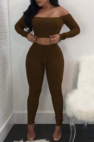 Casual Dew Shoulder Pants Set